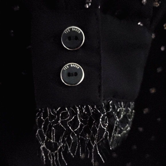 Ted Baker London Riiaa Joyous Sheer Gold Dot Button-down Blouse Size 3/US 8 - Picture 6 of 9